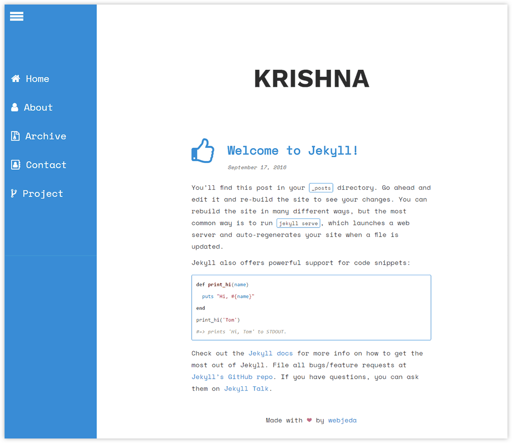 webjeda krishna jekyll theme sidebar